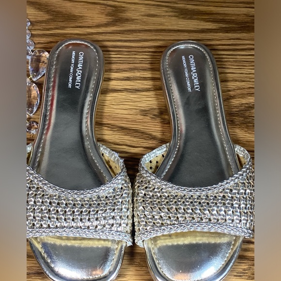 Cynthia Rowley Metallic Woven Slide Sandals - Picture 2 of 6